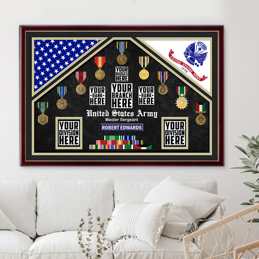 US Military Double Flag Open Display Personalized Poster Canvas For Veteran H2511