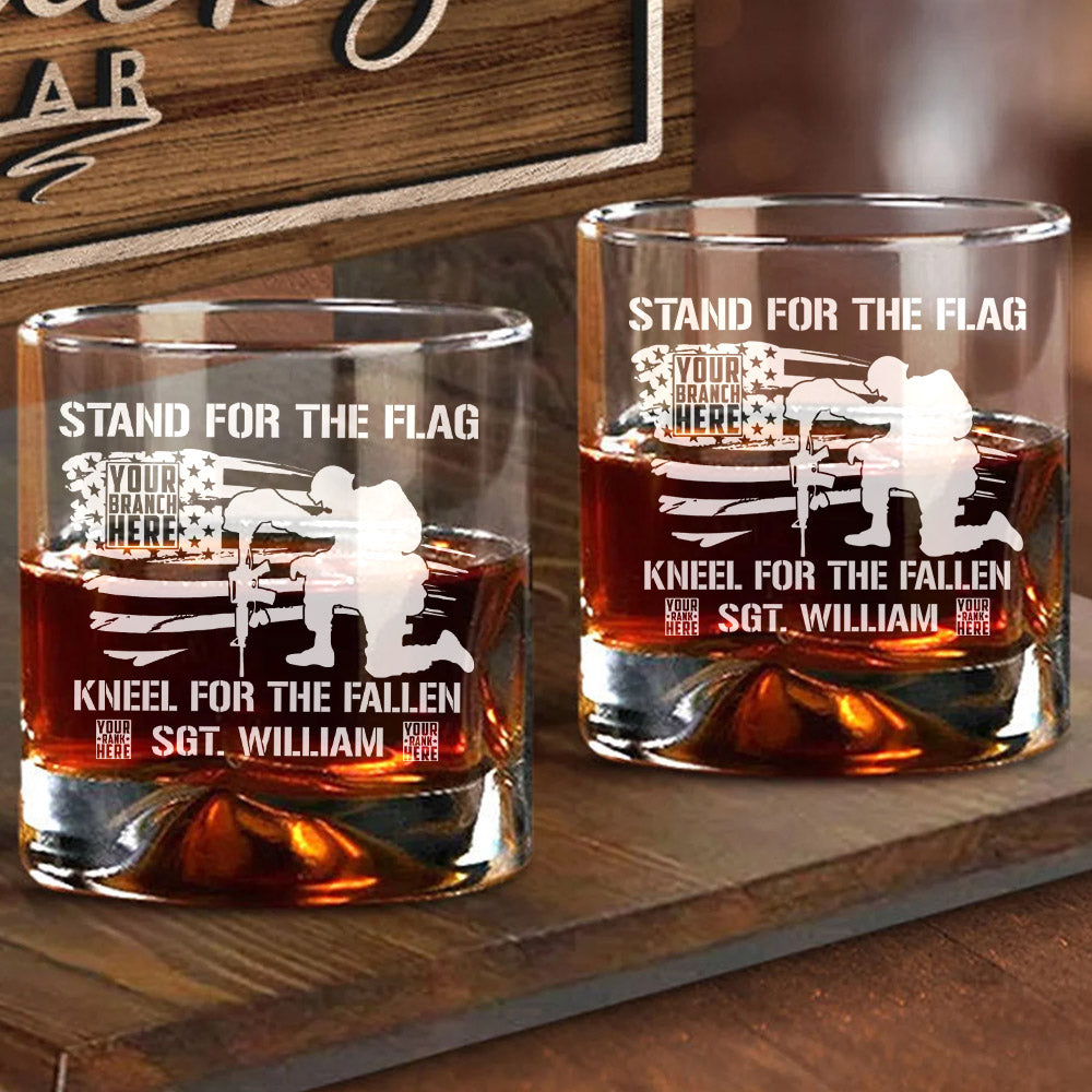 Stand For The Flag Kneel For The Fallen Custom Whiskey Glasses Gift For Veteran Dad Grandpa H2511