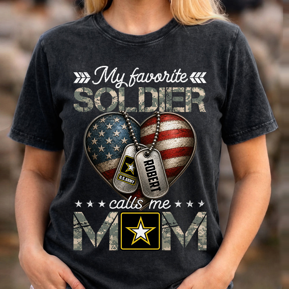  My Favorite Soldier Calls Me Mom Heart American Flag Dogtags Custom Shirt For Proud Army Mom Dad Shirt H2511 Trna