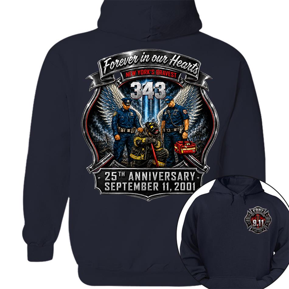 Forever In Our Hearts NY's Braves 9/11 Memorial Firefighter Tribute Shirt, Never Forget 25th Anniversary Shirt H2511 Trna