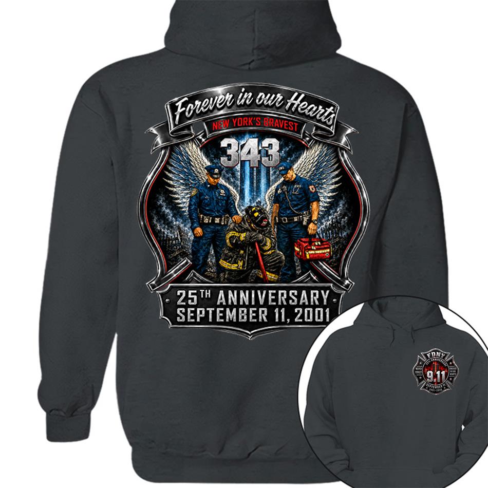 Forever In Our Hearts NY's Braves 9/11 Memorial Firefighter Tribute Shirt, Never Forget 25th Anniversary Shirt H2511 Trna