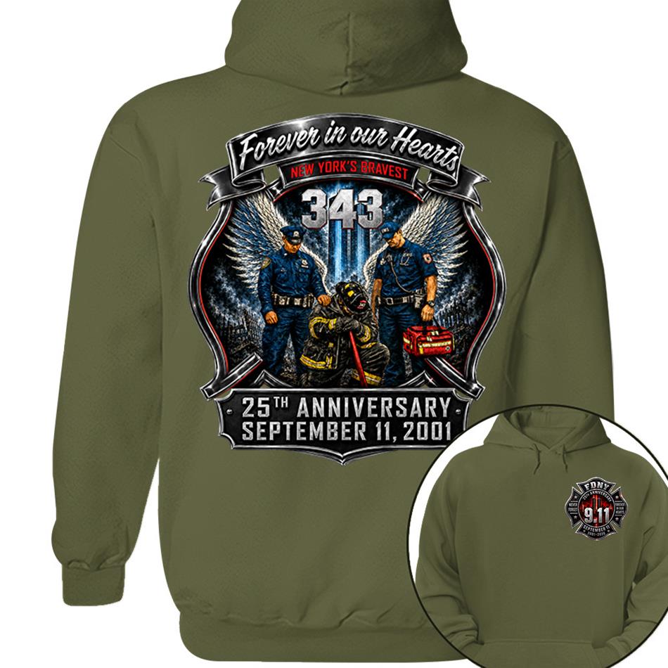 Forever In Our Hearts NY's Braves 9/11 Memorial Firefighter Tribute Shirt, Never Forget 25th Anniversary Shirt H2511 Trna