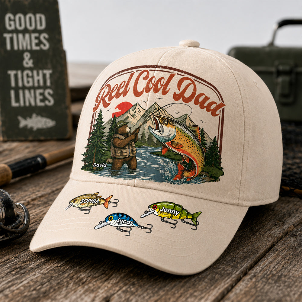 Reel Cool Dad Cap, Personalized Vintage Retro Fishing Cap, Gift For Fathers Day, Gift For Dad Husband Grandpa MI209 Hv01