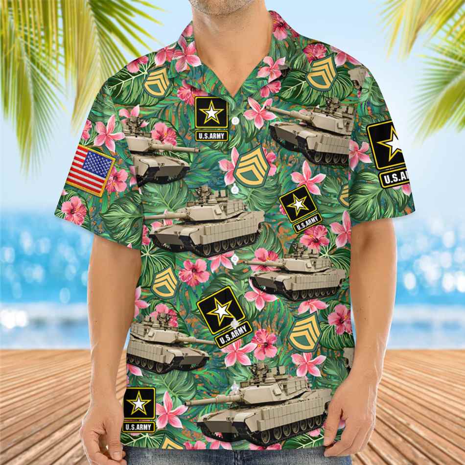 Military Vehicle Custom Hawaiian Vacation Beach Shirt - Vehicle Photo Shirt - Floral Tropical Pattern H2511 Trna