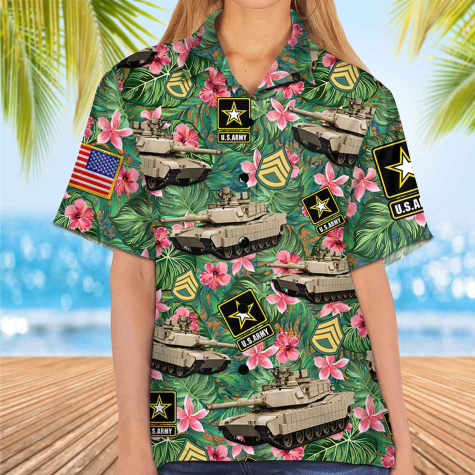 Military Vehicle Custom Hawaiian Vacation Beach Shirt - Vehicle Photo Shirt - Floral Tropical Pattern H2511 Trna