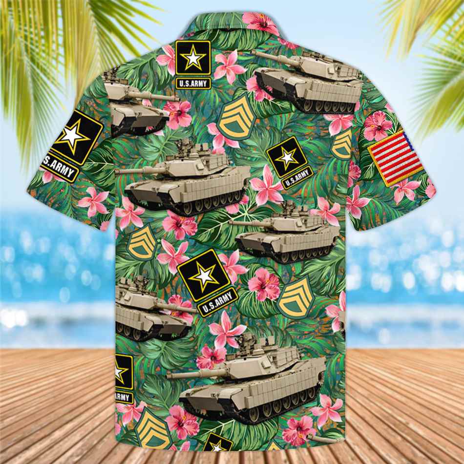 Military Vehicle Custom Hawaiian Vacation Beach Shirt - Vehicle Photo Shirt - Floral Tropical Pattern H2511 Trna