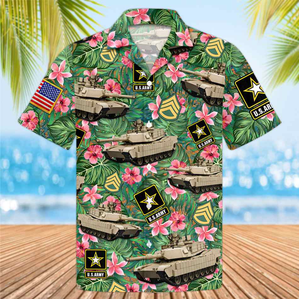 Military Vehicle Custom Hawaiian Vacation Beach Shirt - Vehicle Photo Shirt - Floral Tropical Pattern H2511 Trna