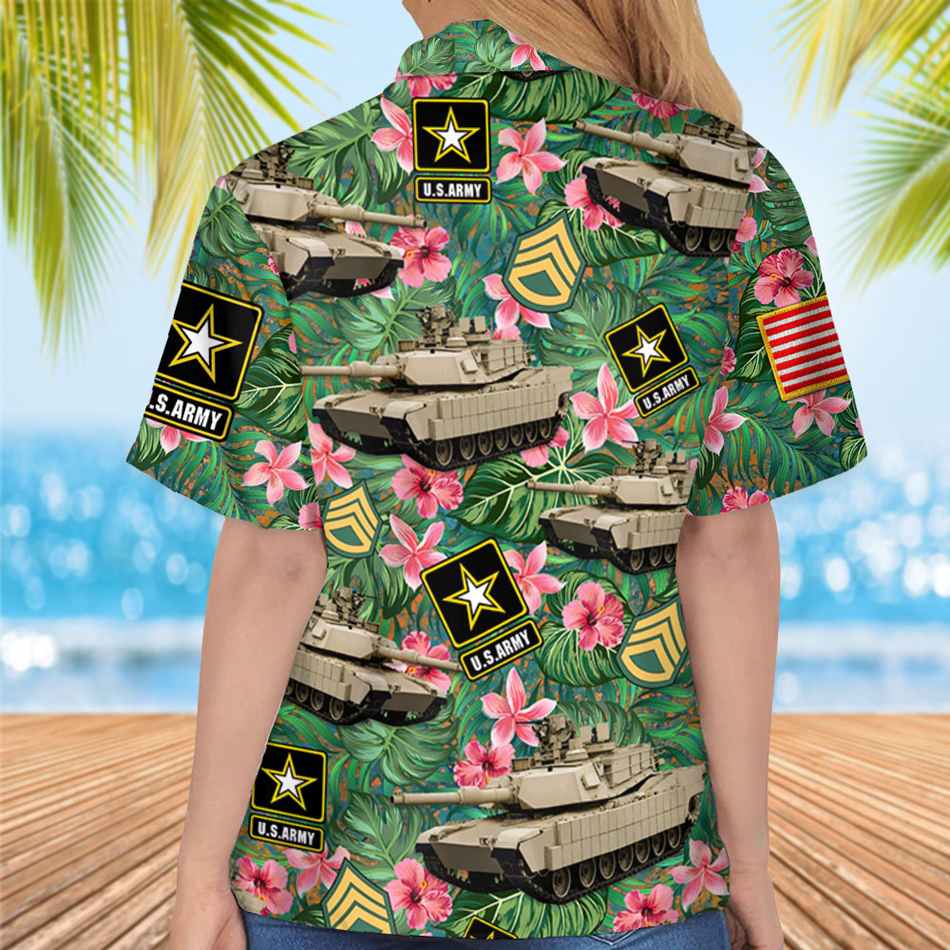 Military Vehicle Custom Hawaiian Vacation Beach Shirt - Vehicle Photo Shirt - Floral Tropical Pattern H2511 Trna