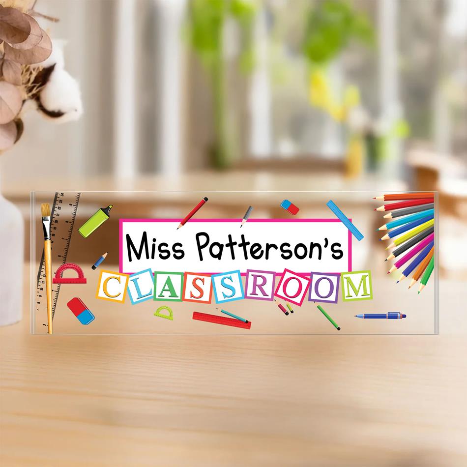 Teacher's Classroom Acrylic Block Desk Sign, Custom Teacher Name Sign, Back To School Teacher Gifts Personalized H2511 Trna