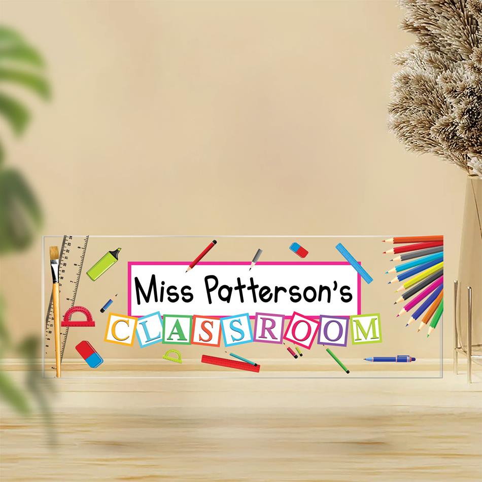 Teacher's Classroom Acrylic Block Desk Sign, Custom Teacher Name Sign, Back To School Teacher Gifts Personalized H2511 Trna