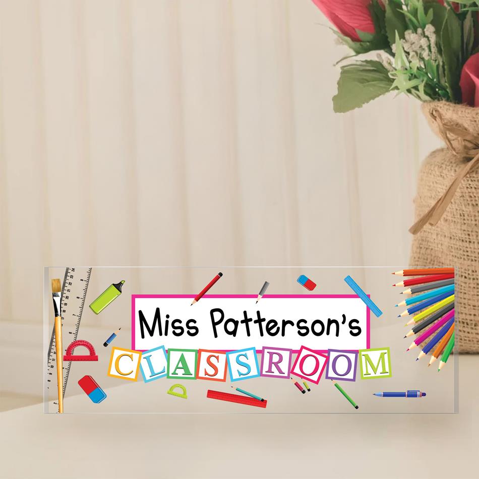 Teacher's Classroom Acrylic Block Desk Sign, Custom Teacher Name Sign, Back To School Teacher Gifts Personalized H2511 Trna