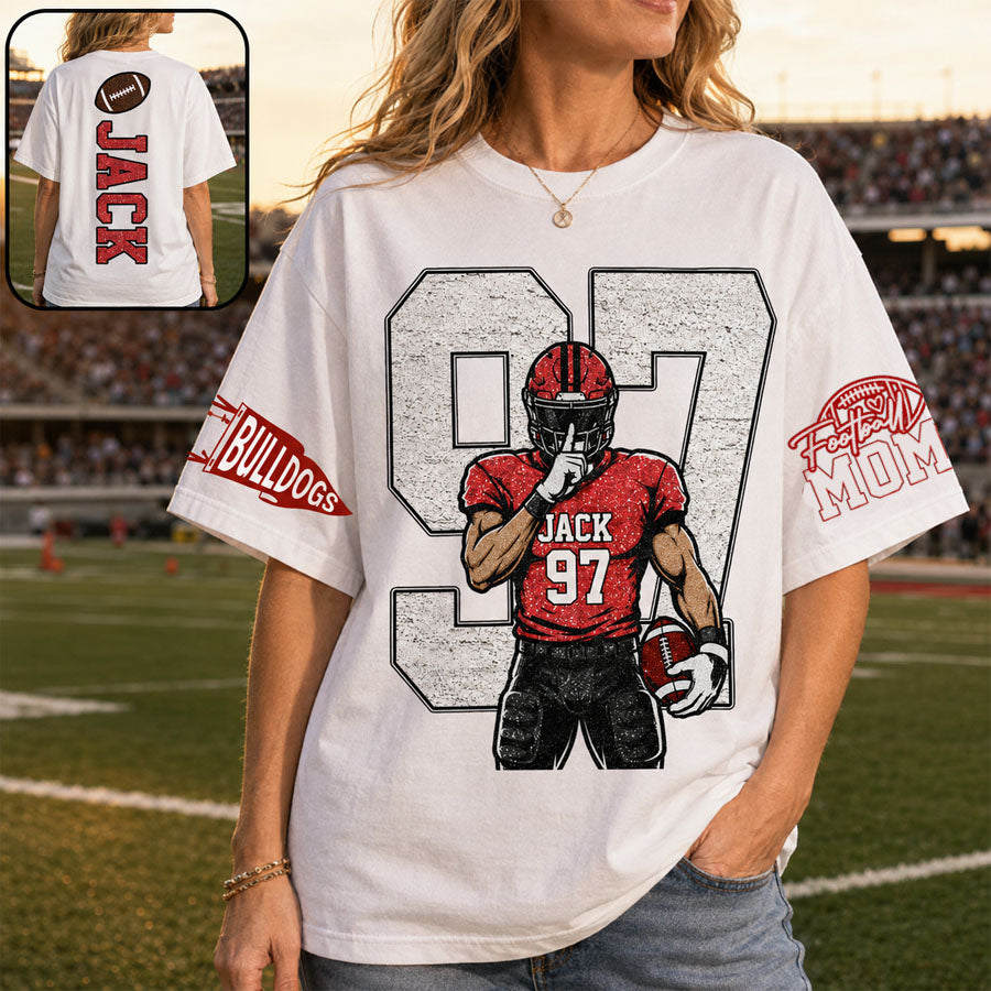 Custom Spirit Shirt, Personalized Team Tee, Custom Initial Shirt with Number & Sleeve Print, Game Day Shirt Nh00