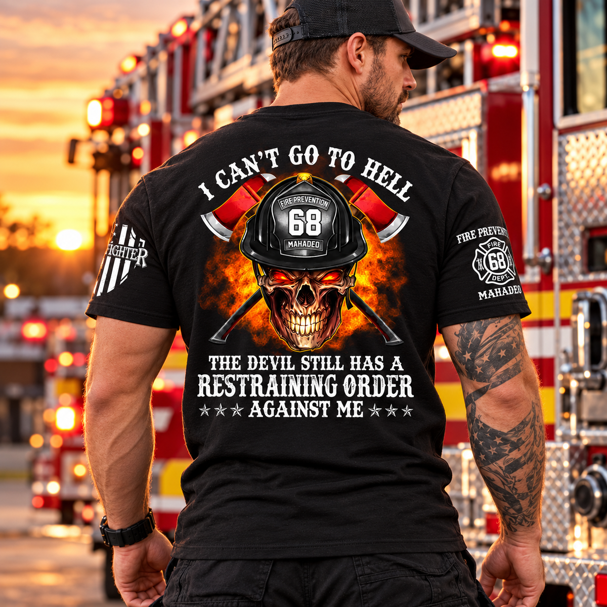 Firefighter Shirt I Can't Go To Hell The Devil Still Has A Restraining Order Against Me Personalized Shirt For Firefighter H2511