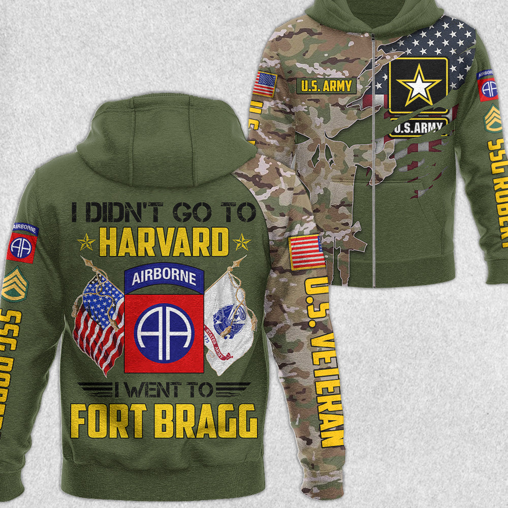 Camouflage Skull I Didn't Go To Harvard I Went To Military Base Custom Division Rank Personalized All Over Print Shirt For Veteran H2511