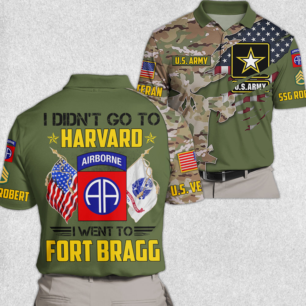 Camouflage Skull I Didn't Go To Harvard I Went To Military Base Custom Division Rank Personalized All Over Print Shirt For Veteran H2511