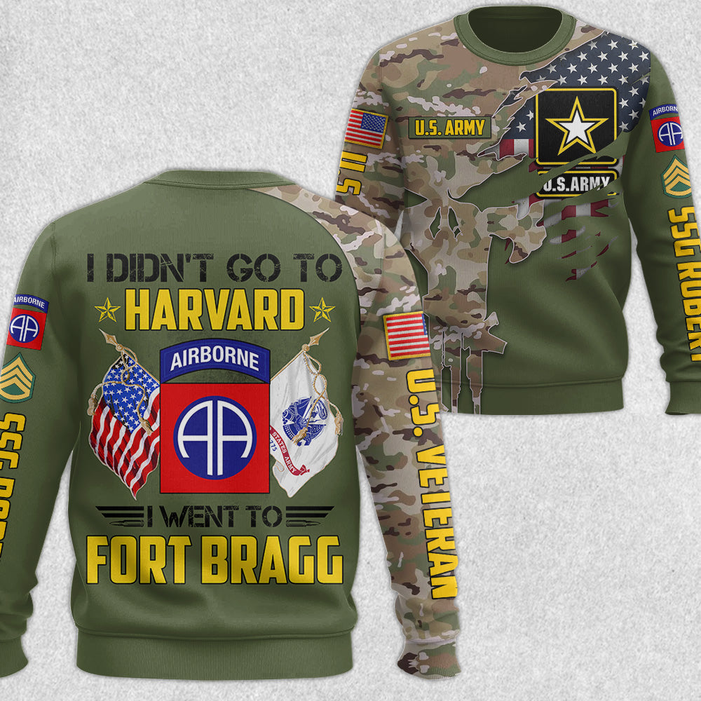 Camouflage Skull I Didn't Go To Harvard I Went To Military Base Custom Division Rank Personalized All Over Print Shirt For Veteran H2511