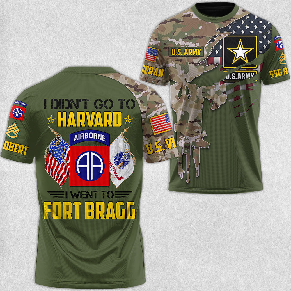 Camouflage Skull I Didn't Go To Harvard I Went To Military Base Custom Division Rank Personalized All Over Print Shirt For Veteran H2511