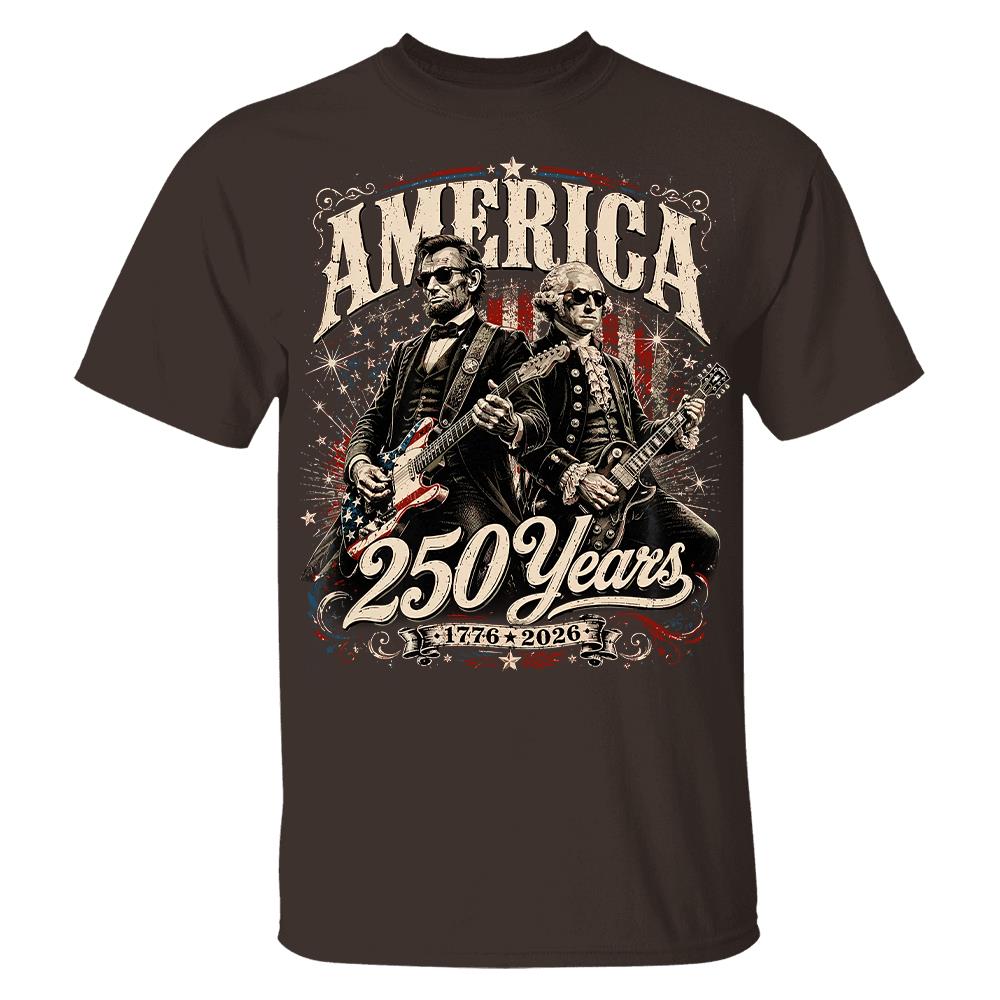 250 Years America Anniversary Guitar Shirt, George Washington & Lincoln Playing Guitar, Funny 4th of July Rock Tee Hv01