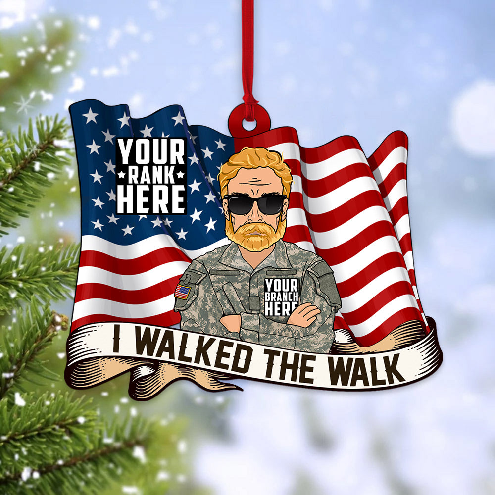 Custom Branch Rank I Walked The Walk Combat Boot With Dog Tags Flag Personalized Ornament Gift For Veteran H2511