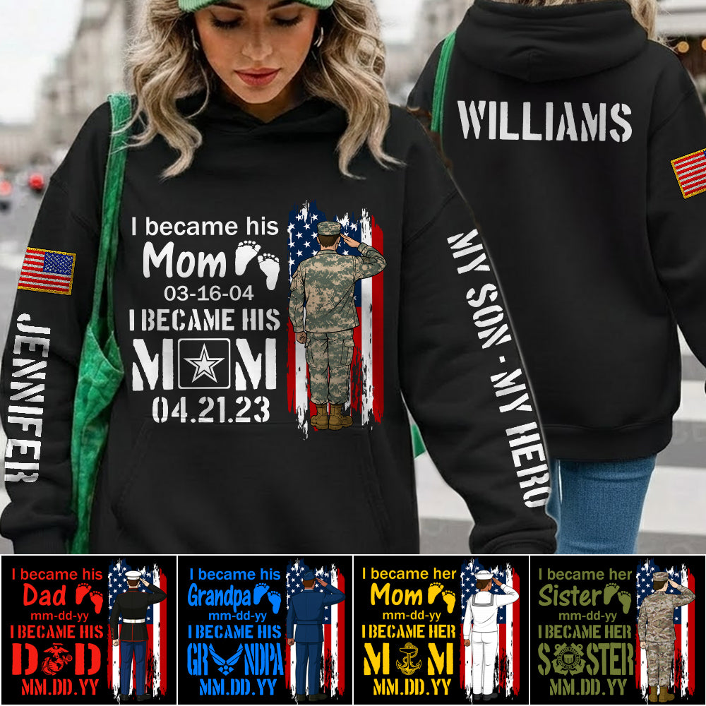 I Became His Mom I Became Army Mom Custom All Over Print Shirt Hoodie Gift For Proud Military Mom Dad Grandma Family Members H2511 Trna