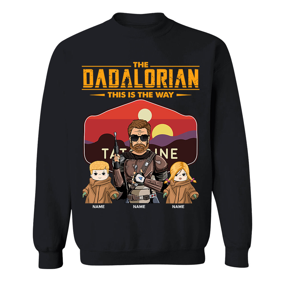 The Dadalorian This Is The Way - Personalized Shirt - Custom Nickname With Kids Tatooine Sunset Shirt Gift For Dad