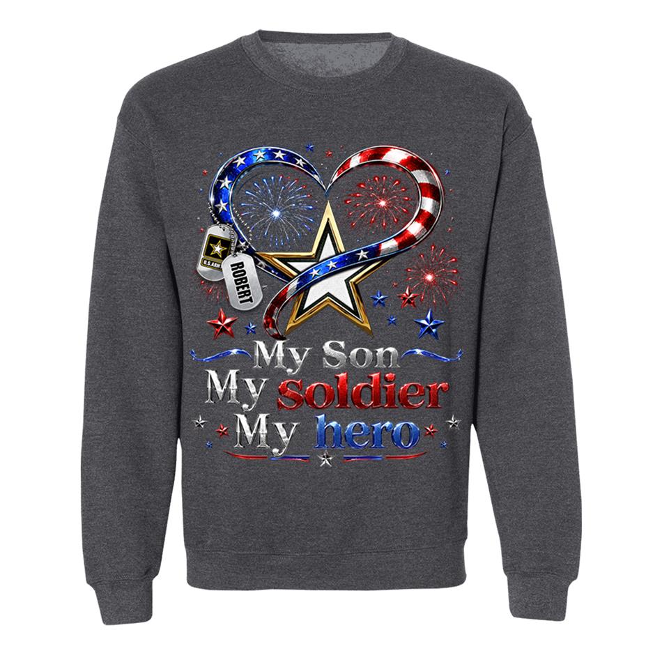 My Son My Soldier My Hero American Flag Heart Custom Shirt For Army Mom Wife Grandma Sister 4Th July Shirt H2511 Trna