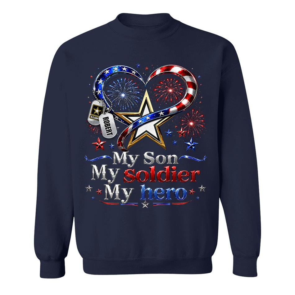 My Son My Soldier My Hero American Flag Heart Custom Shirt For Army Mom Wife Grandma Sister 4Th July Shirt H2511 Trna