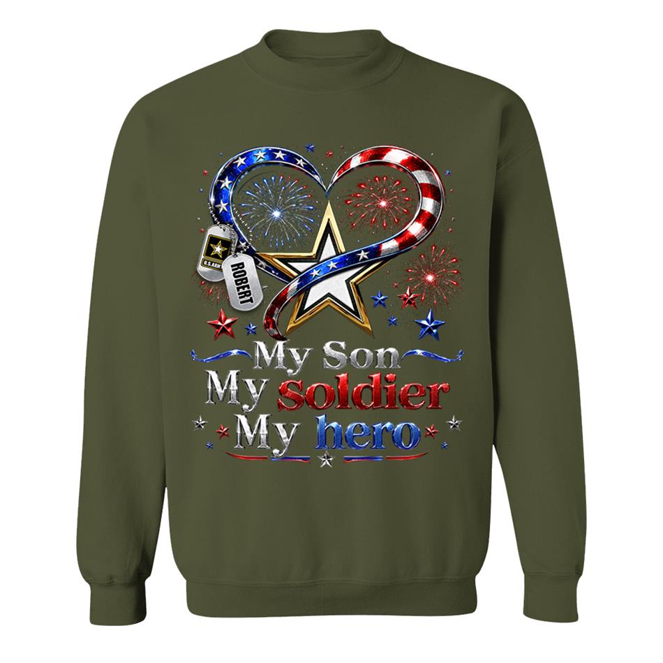 My Son My Soldier My Hero American Flag Heart Custom Shirt For Army Mom Wife Grandma Sister 4Th July Shirt H2511 Trna