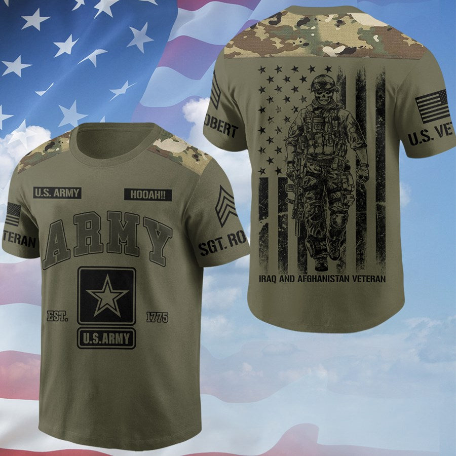 Personalized Veteran & Military Rank All Over Print Shirt for Men, Soldier Veteran Military American Flag Shirt H2511 Trna