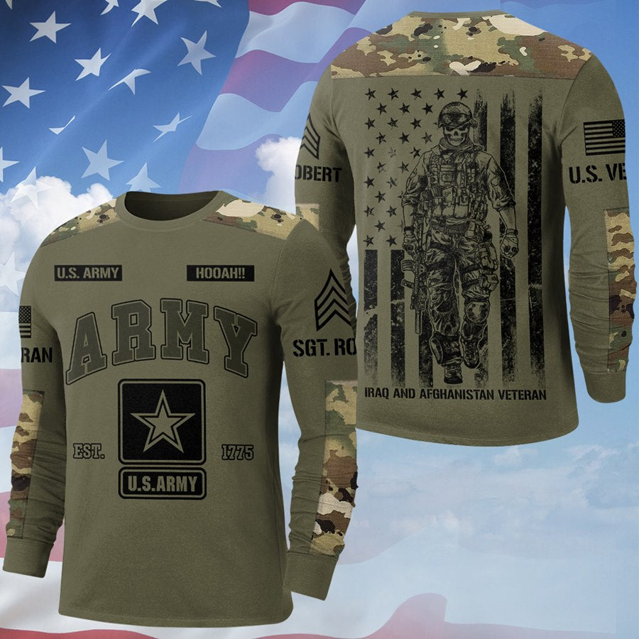 Personalized Veteran & Military Rank All Over Print Shirt for Men, Soldier Veteran Military American Flag Shirt H2511 Trna