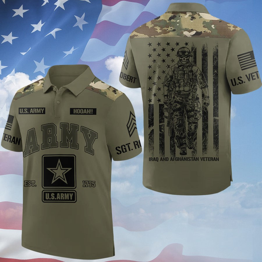 Personalized Veteran & Military Rank All Over Print Shirt for Men, Soldier Veteran Military American Flag Shirt H2511 Trna