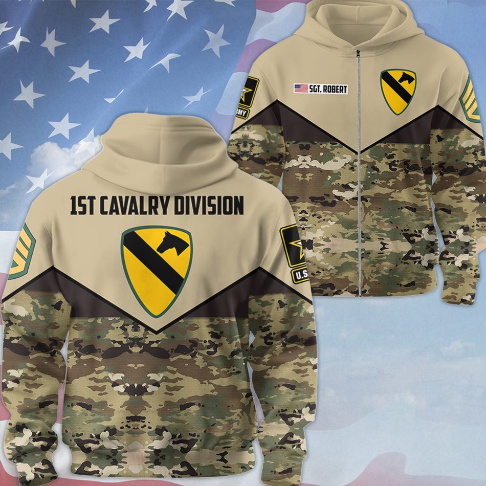 Custom Camouflage 3D All Over Prints Hoodie, Personalized Name And Ranks, Division Gift For Veteran Dad Grandpa H2511 Trna