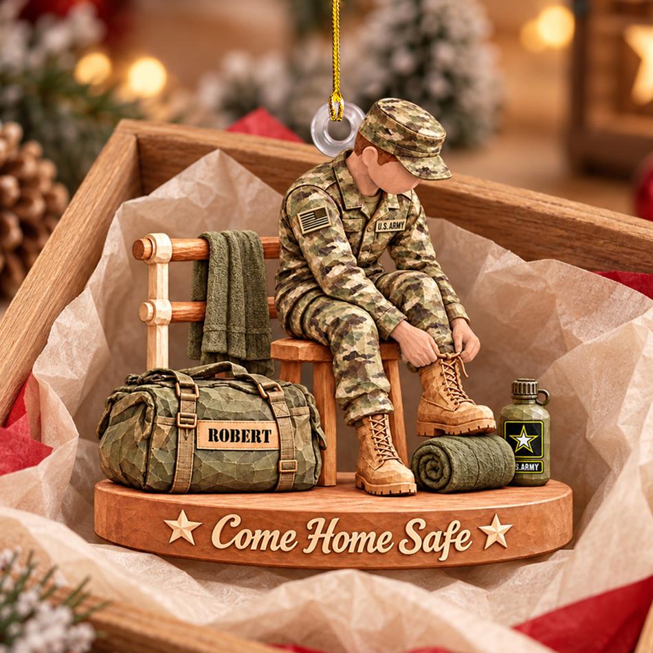 Personalized US Army Soldier Acrylic Ornament – Proud to Serve, Custom Name Military Christmas Gift For Military Soldier H2511 Trna
