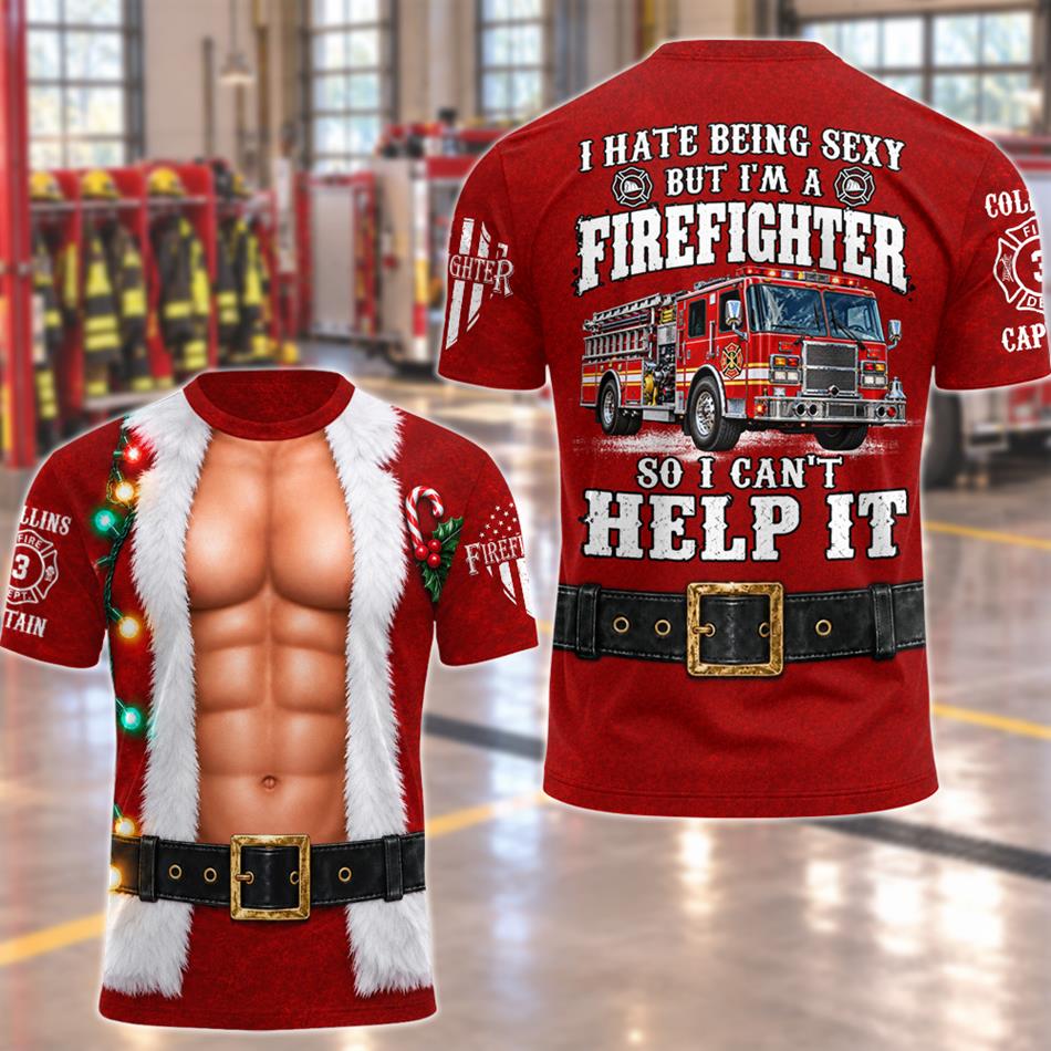 Personalized I Hate Being Sexy But I' A Firefighter So I Cant Help It Firefighter Ugly Christmas Sweatshirt, Custom Name Gift for Firefighters H2511 Trna
