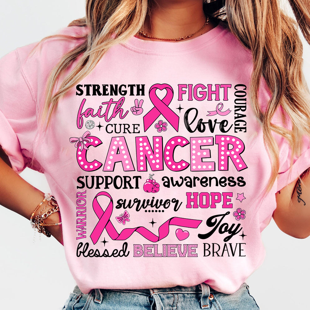 Strength Faith Cure Fight Love Courage Breast Cancer Awareness Inspirational Conquete Ribbon Shirt H2511 Trna