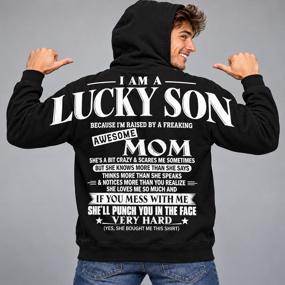 Lucky Son Shirts – Oversized Shoulder Print, Gift for Son from Mom T24