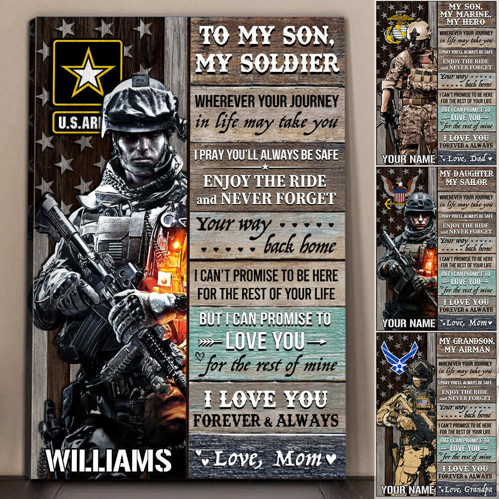 To My Son My Soldier I Love You Forever And Always Vr3 Custom Poster & Canvas Gift For Military Family Mom Dad H2511