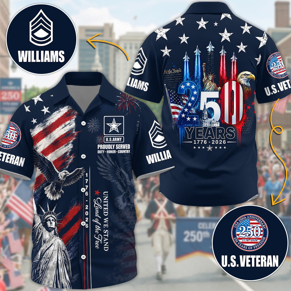 America 250th Anniversary 1776-2026 Hawaiian Shirt For Veteran Custom All Branches H2511 Trna