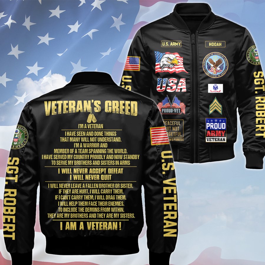 Veteran's Creed Bomber Jacket Personalized All Over Print Shirt For Veteran Veterans Day Gift For Dad Grandpa H2511 Trna