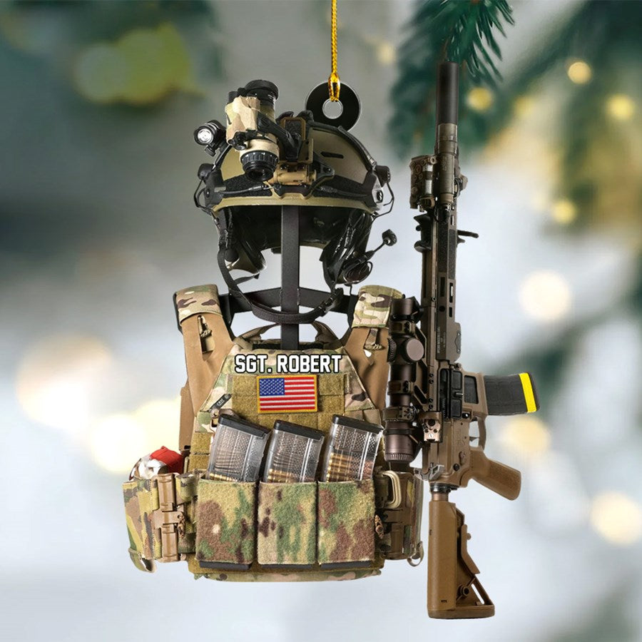 Tactical Gear Stand With Rifle Rack Christmas Ornament Custom Gift For Veteran H2511 Trna
