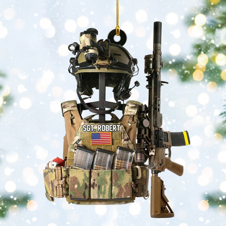 Tactical Gear Stand With Rifle Rack Christmas Ornament Custom Gift For Veteran H2511 Trna