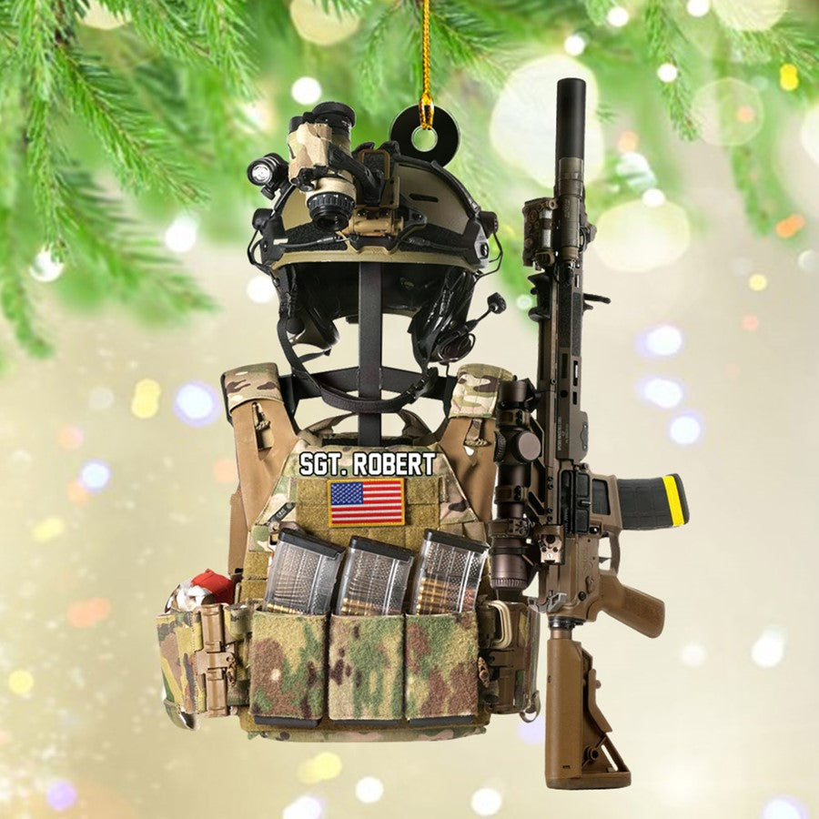 Tactical Gear Stand With Rifle Rack Christmas Ornament Custom Gift For Veteran H2511 Trna