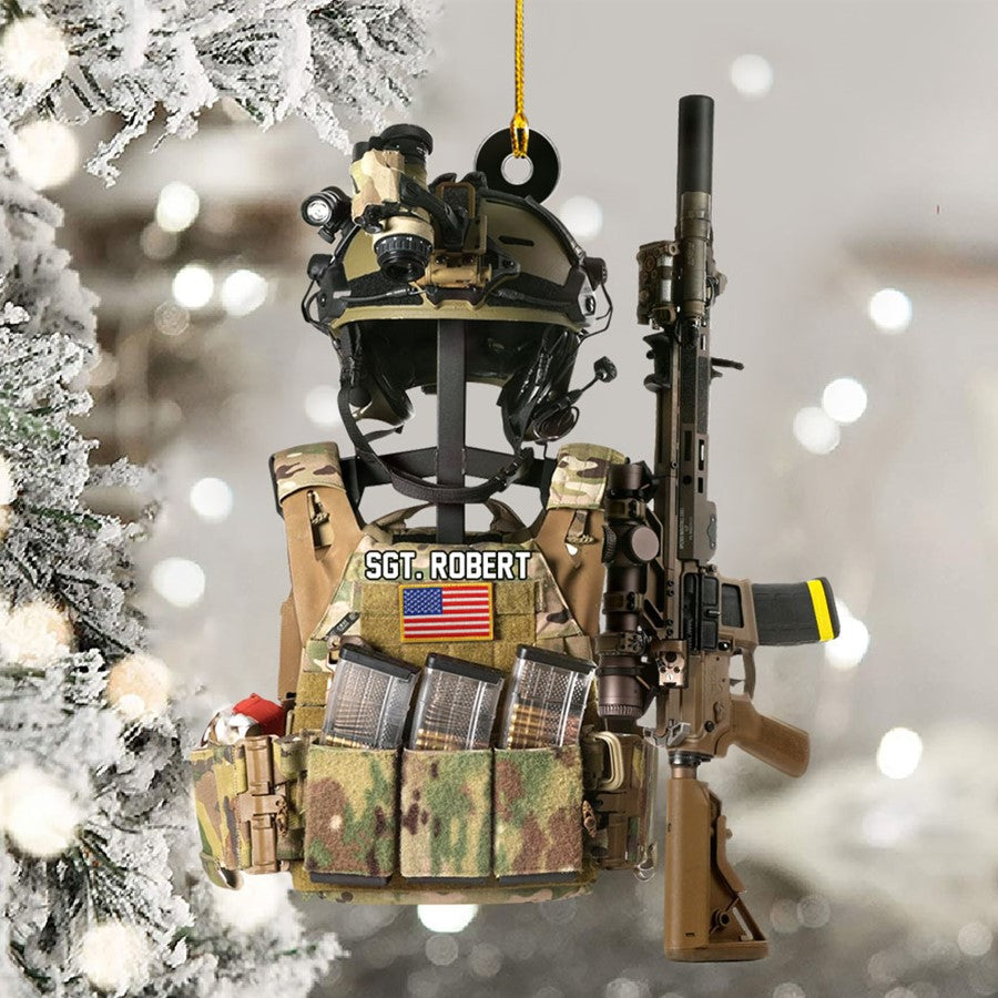 Tactical Gear Stand With Rifle Rack Christmas Ornament Custom Gift For Veteran H2511 Trna