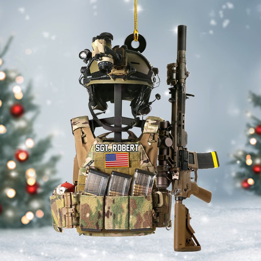 Tactical Gear Stand With Rifle Rack Christmas Ornament Custom Gift For Veteran H2511 Trna
