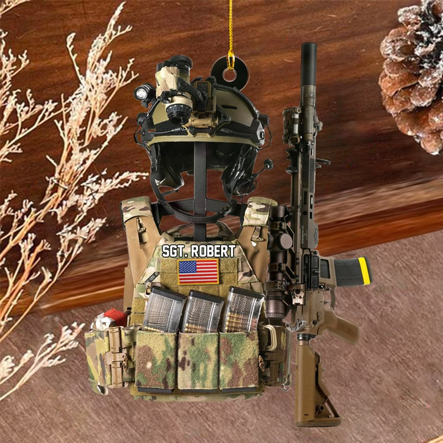 Tactical Gear Stand With Rifle Rack Christmas Ornament Custom Gift For Veteran H2511 Trna