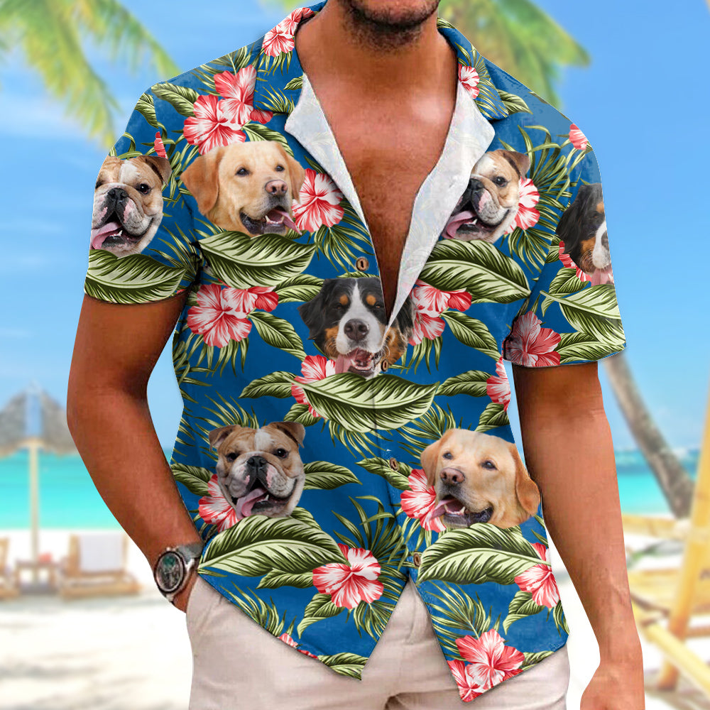 Tropical Vintage Flower Hibiscus Floral Palm Leaves Personalized Hawaiian Shirt For Dog Lover Dog Mom Dog Dad H2511
