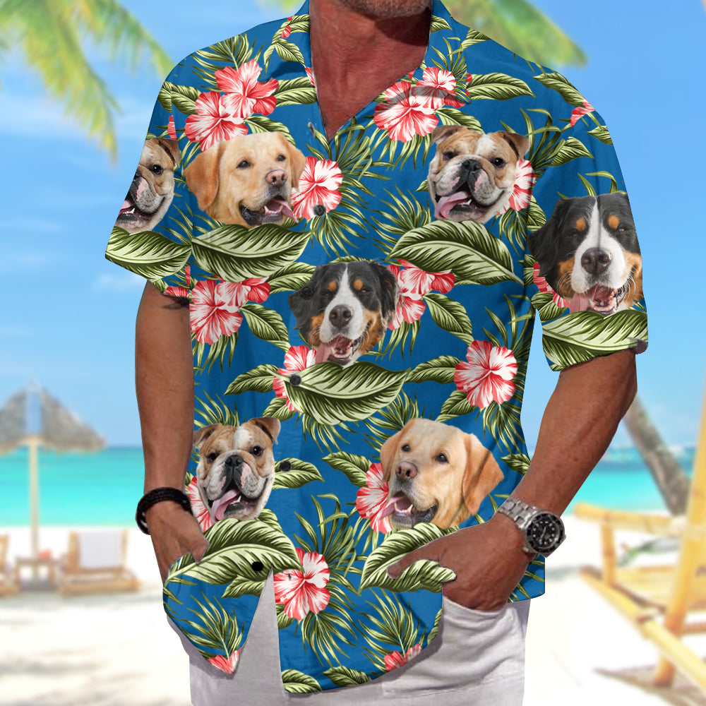 Tropical Vintage Flower Hibiscus Floral Palm Leaves Personalized Hawaiian Shirt For Dog Lover Dog Mom Dog Dad H2511
