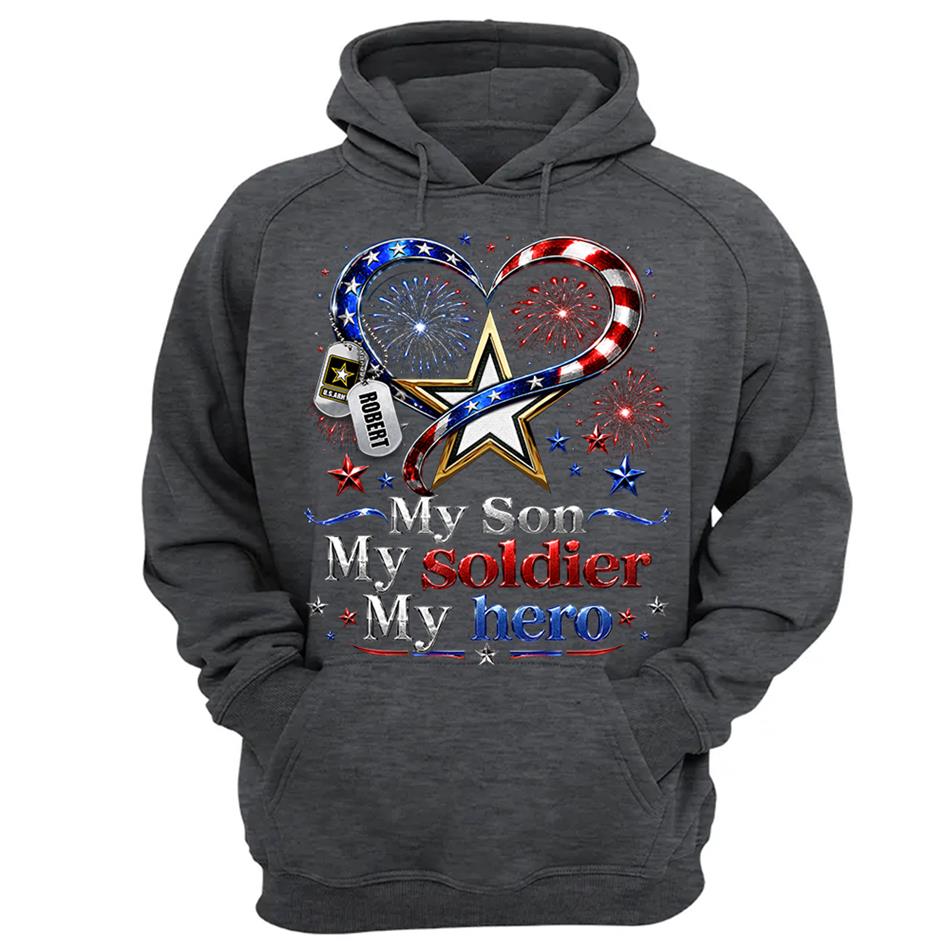 My Son My Soldier My Hero American Flag Heart Custom Shirt For Army Mom Wife Grandma Sister 4Th July Shirt H2511 Trna