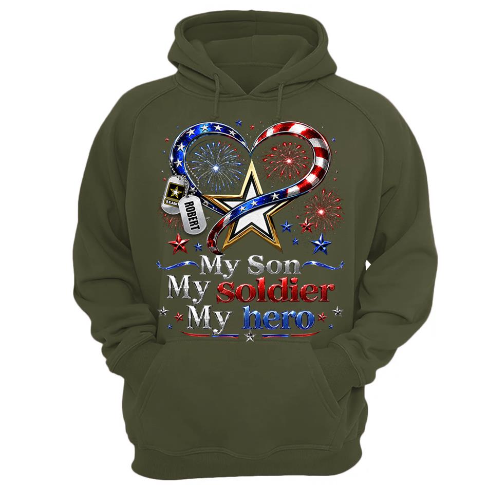 My Son My Soldier My Hero American Flag Heart Custom Shirt For Army Mom Wife Grandma Sister 4Th July Shirt H2511 Trna