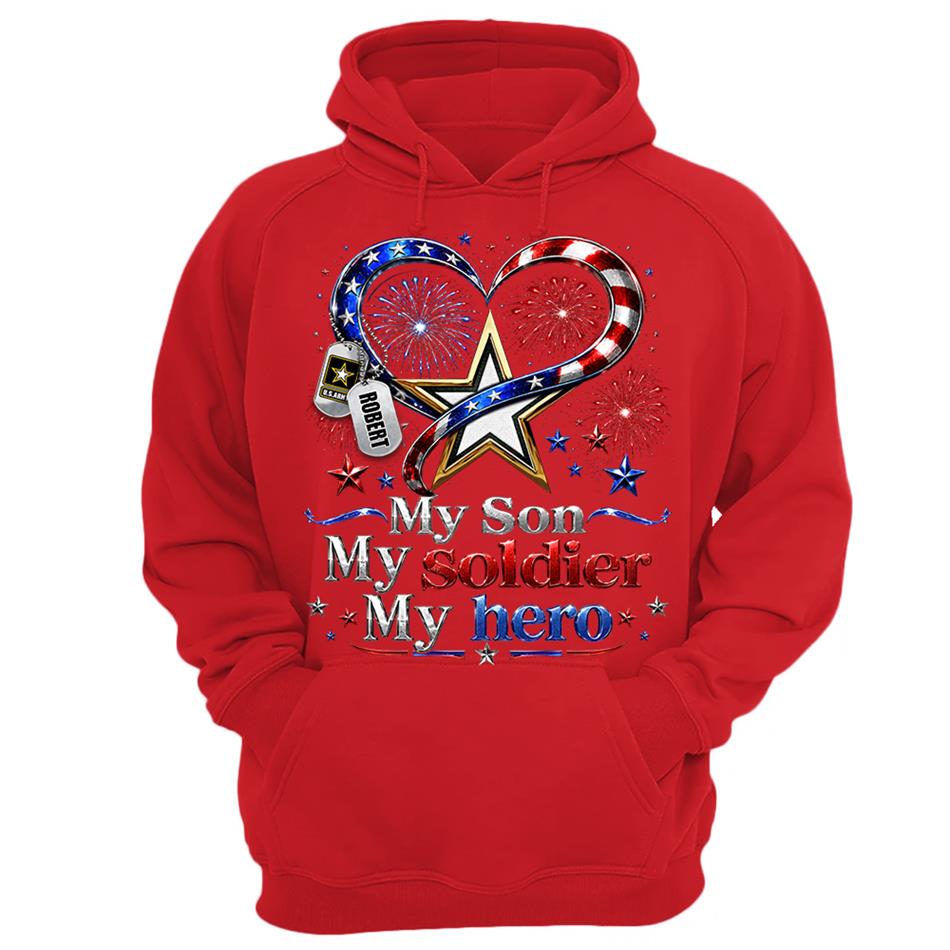 My Son My Soldier My Hero American Flag Heart Custom Shirt For Army Mom Wife Grandma Sister 4Th July Shirt H2511 Trna